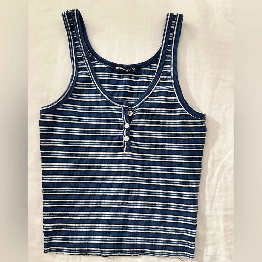 Brandy Melville Navy and White Striped Tank Top